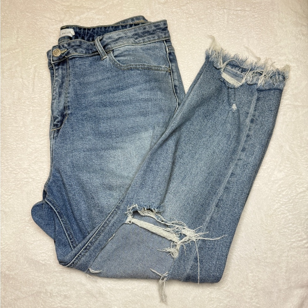 Cello Blue Ankle Cropped Jeans with Distressed Details